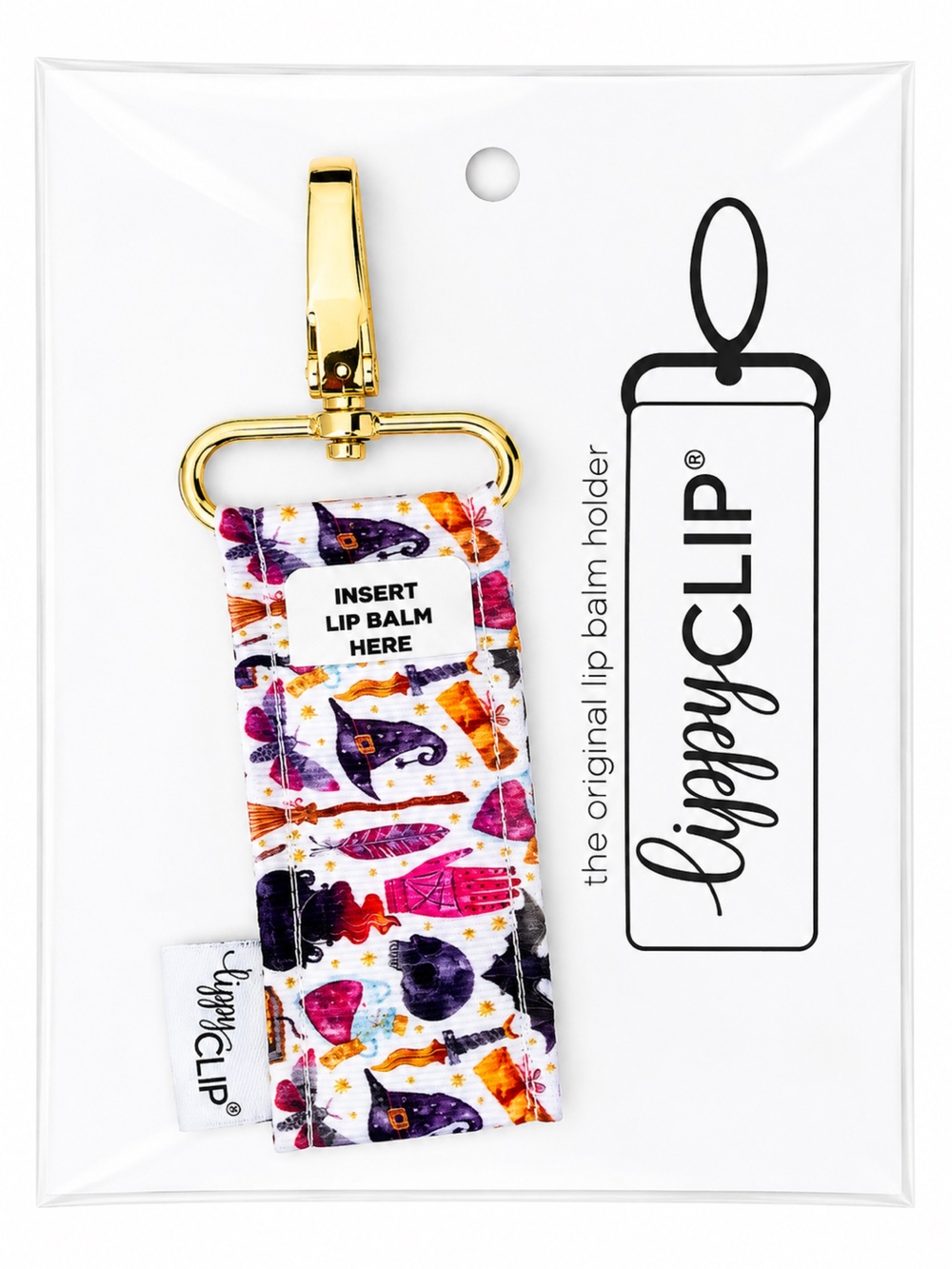 Witch Pattern Lip Balm Holder with Gold Clip